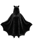 Schwarzes 80er Halloween-Kapuzencape mit Katzenohren