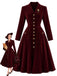 Rotes 40er Samt-Midikleid mit Revers und Taschen