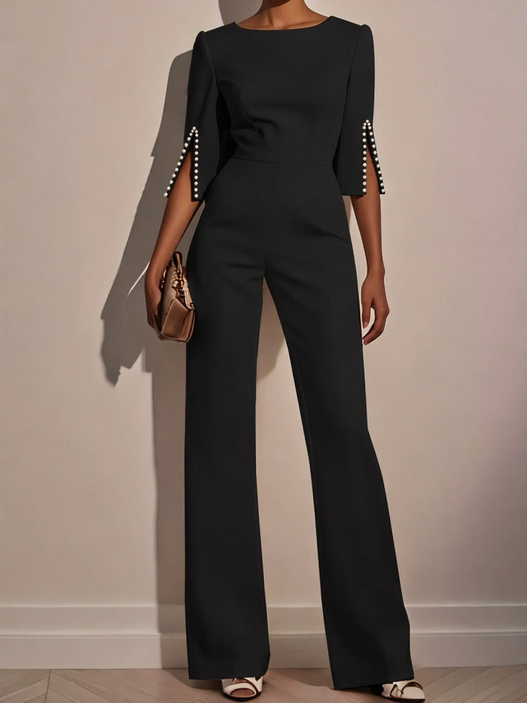 60er Jumpsuit mit geschlitzten Ärmeln und weitem Bein
