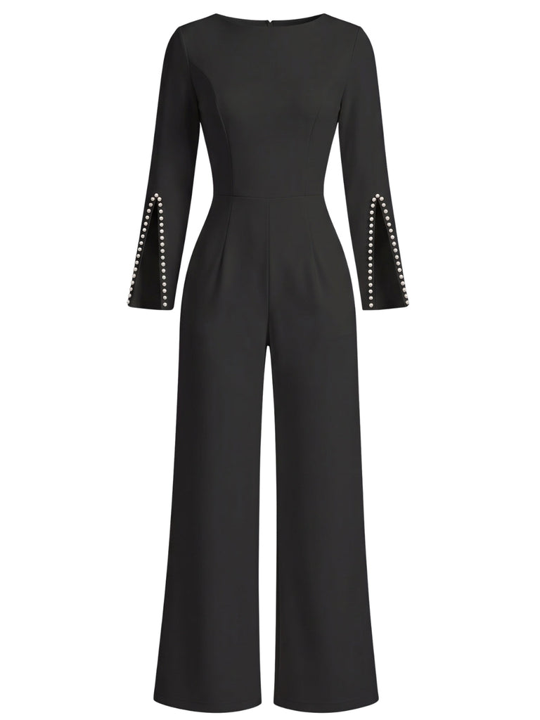 60er Jumpsuit mit geschlitzten Ärmeln und weitem Bein