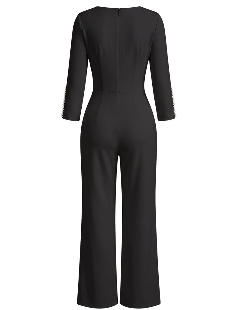 60er Jumpsuit mit geschlitzten Ärmeln und weitem Bein