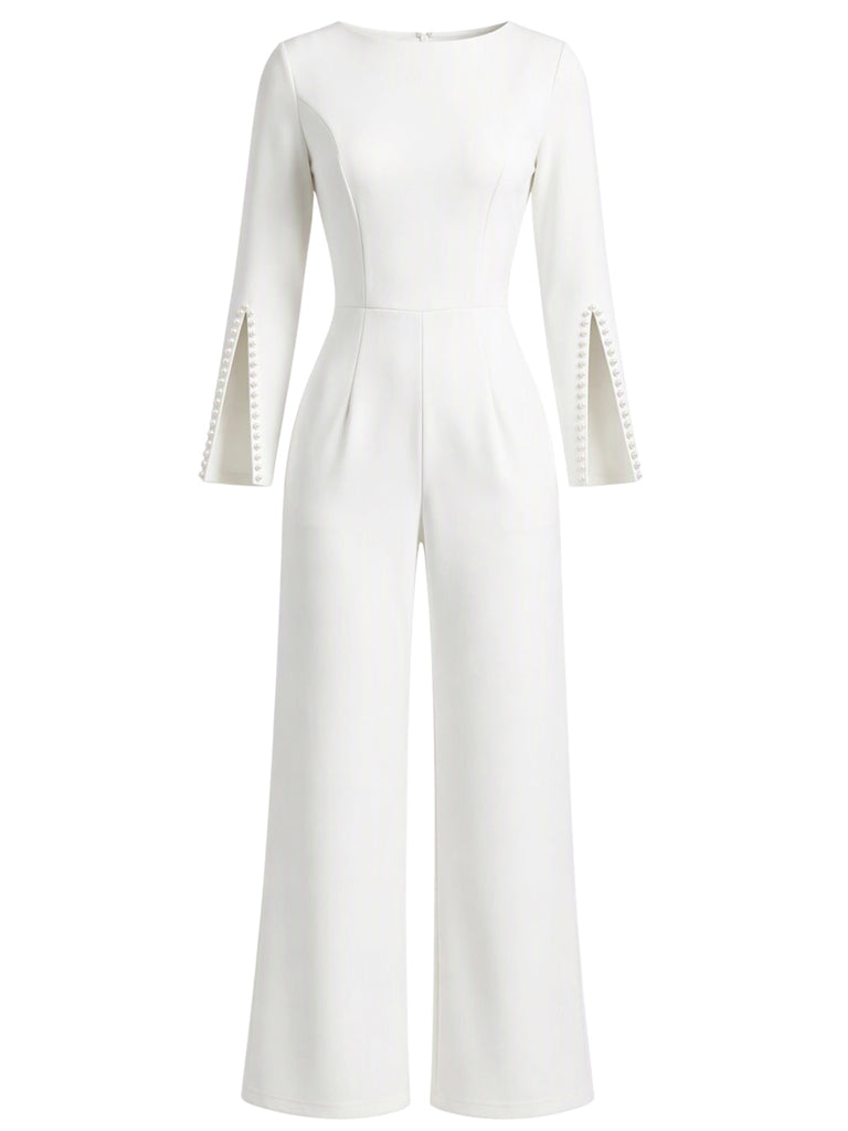 60er Jumpsuit mit geschlitzten Ärmeln und weitem Bein