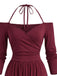 Weinroter 60er schulterfreier Jumpsuit mit Neckholder