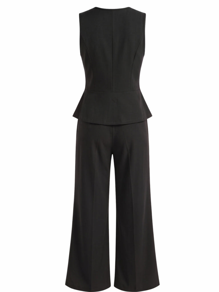 80er Set aus ärmelloser V-Ausschnitt-Weste und High-Waist-Hose
