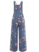 Blauer 40er Jeans-Latzoverall mit Blumen und weitem Bein
