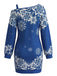 60er Weihnachts-Minikleid mit Schneeflockenprint und One-Shoulder