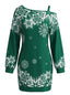 60er Weihnachts-Minikleid mit Schneeflockenprint und One-Shoulder