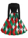 Grünes 50er Weihnachts-Swingkleid mit Argyle-Muster, Schleife und Gürtel