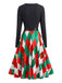 Grünes 50er Weihnachts-Swingkleid mit Argyle-Muster, Schleife und Gürtel