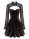 Braunes 70er Samt-Minikleid mit Spitzeneinsätzen und Volantsaum