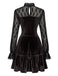 Braunes 70er Samt-Minikleid mit Spitzeneinsätzen und Volantsaum