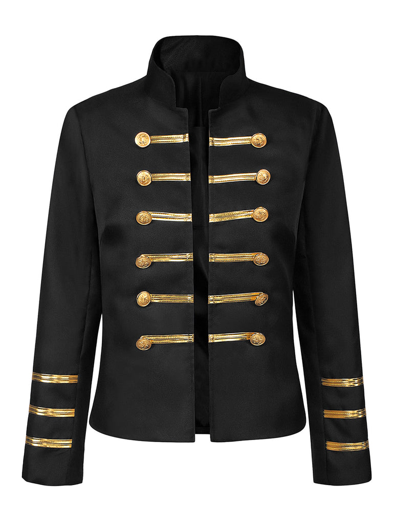 Schwarze 60er Militärjacke mit Stehkragen und Goldbesatz