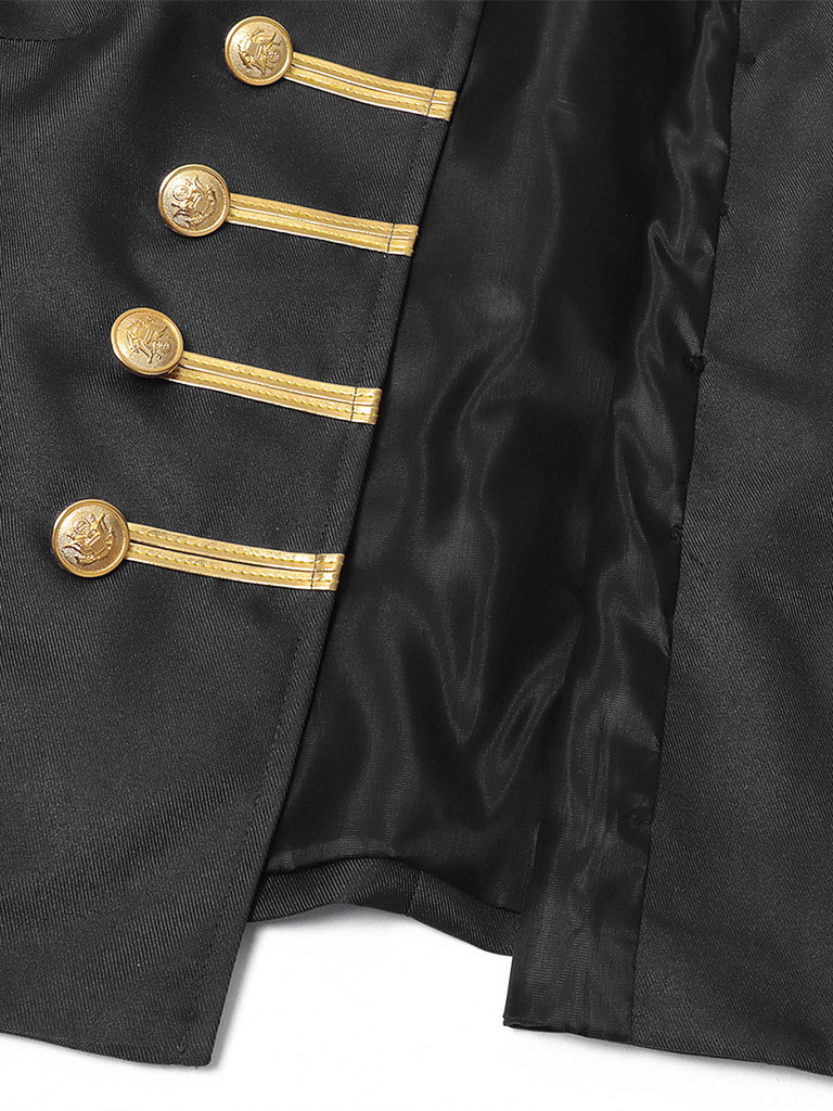 Schwarze 60er Militärjacke mit Stehkragen und Goldbesatz