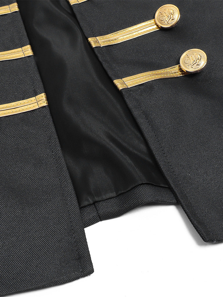 Schwarze 60er Militärjacke mit Stehkragen und Goldbesatz