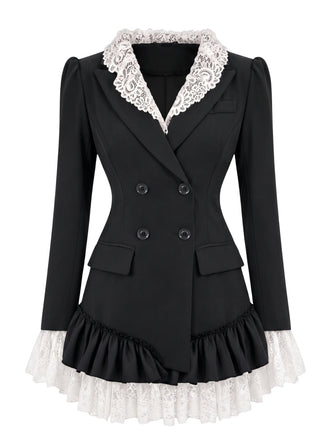 60er Blazerkleid mit Spitzenrevers und Volantsaum