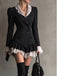 60er Blazerkleid mit Spitzenrevers und Volantsaum