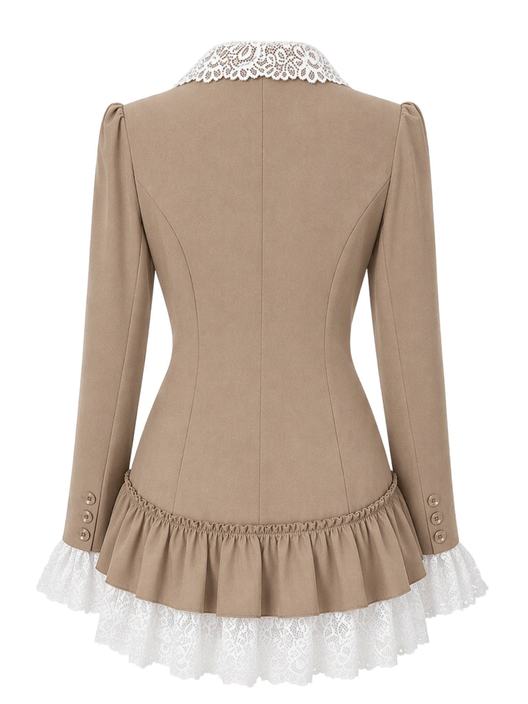60er Blazerkleid mit Spitzenrevers und Volantsaum