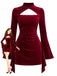 Weinrotes 60er Samt-Neckholderkleid mit Kragen-Cut-out und Raffung