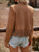 Braune 70er Westernjacke aus Wildlederimitat mit Nieten und Fransen