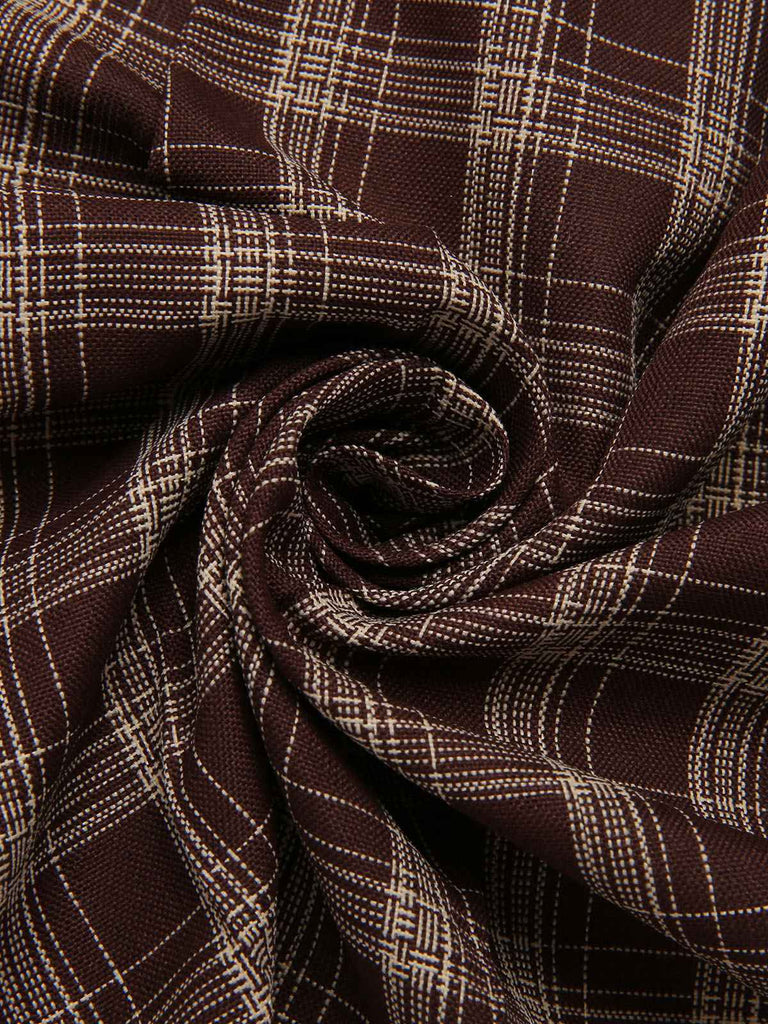 [Vorverkauf] Braun 1960er Plaid Patchwork Gürtel Plissiertes Rock