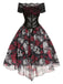 1950er Halloween Totenkopf Rose Spitze Mesh Kleid