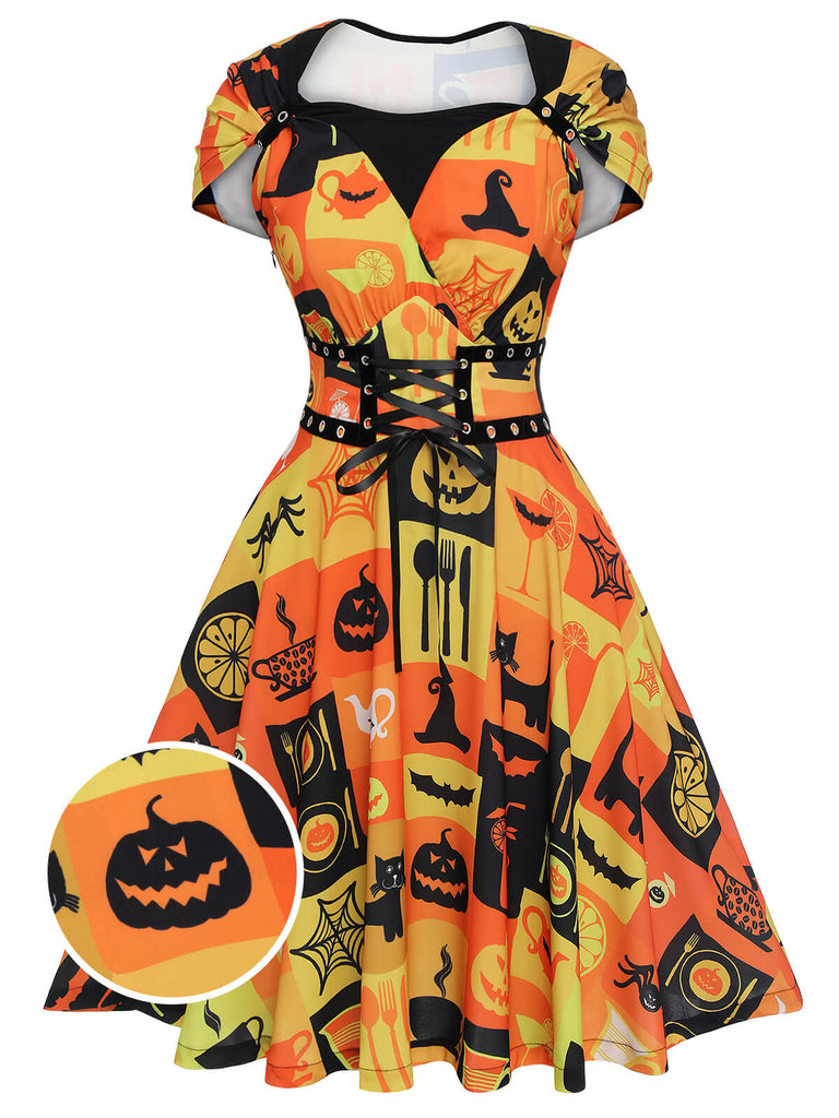 1950er Halloween Schnürkleid mit Peter Pan Kragen