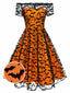 1950er Halloween Spitzen Schulter Swingkleid
