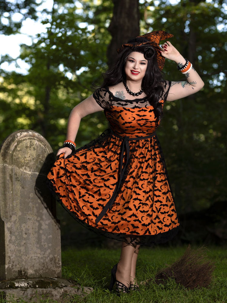 1950er Halloween Spitzen Schulter Swingkleid