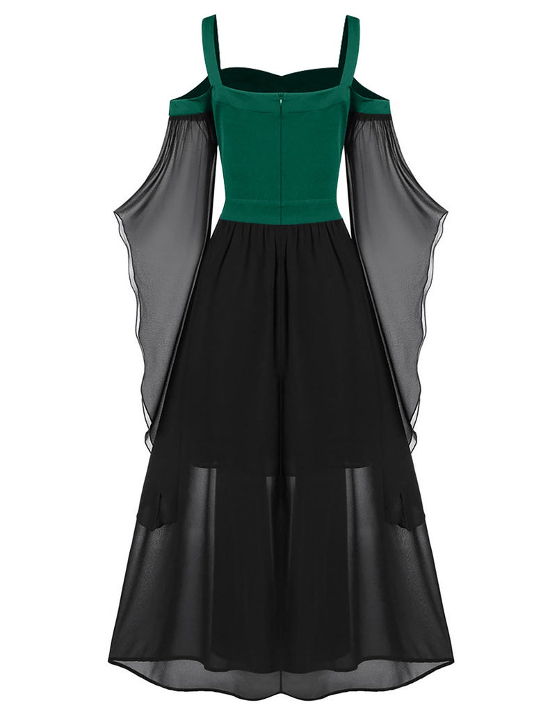 [Vorverkauf] [Plus Size] 1950er Hosenträger Kontrast Farbe Chiffon Strap Kleid