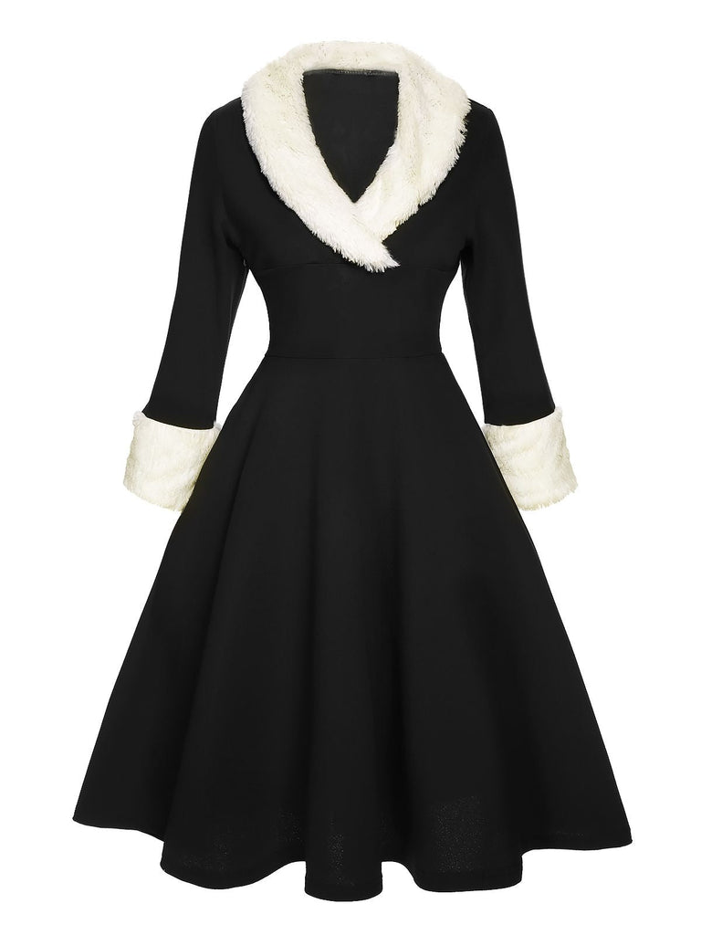 Schwarz 1950er Weihnachten Revers Kleid