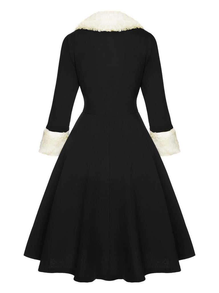 Schwarz 1950er Weihnachten Revers Kleid