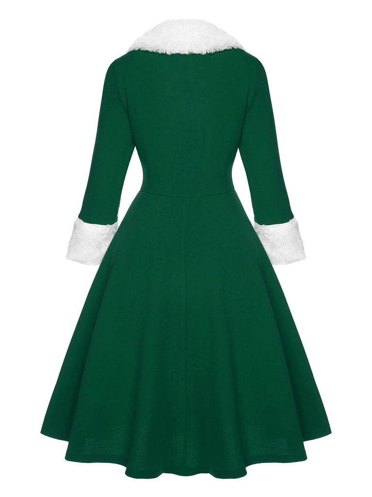 Schwarz 1950er Weihnachten Revers Kleid