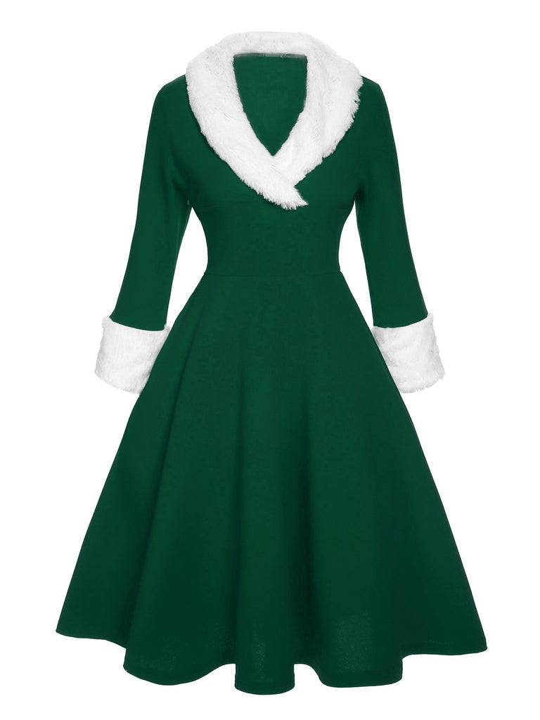 [Vorverkauf] Grün 1950er Weihnachten Revers Kleid