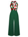 Grüner 1930er Weihnachts Patchwork Overall mit karierter Spitze