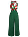 Grüner 1930er Weihnachts Patchwork Overall mit karierter Spitze