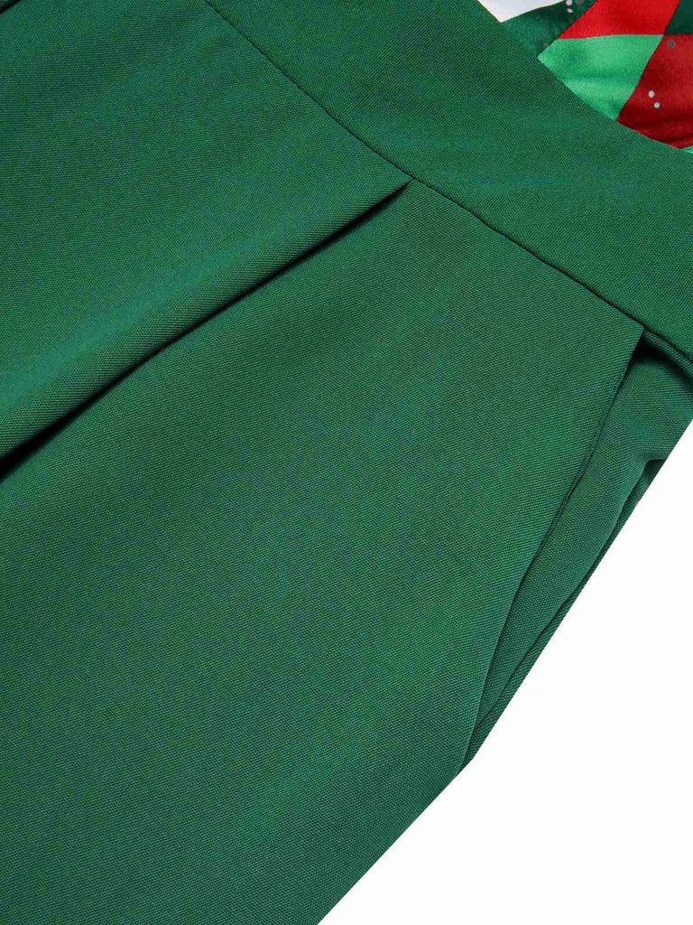 Grüner 1930er Weihnachts Patchwork Overall mit karierter Spitze