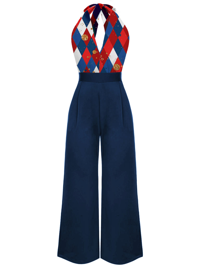 [Vorverkauf] Blau 1930er Weihnachten Plaid Spitze Jumpsuit