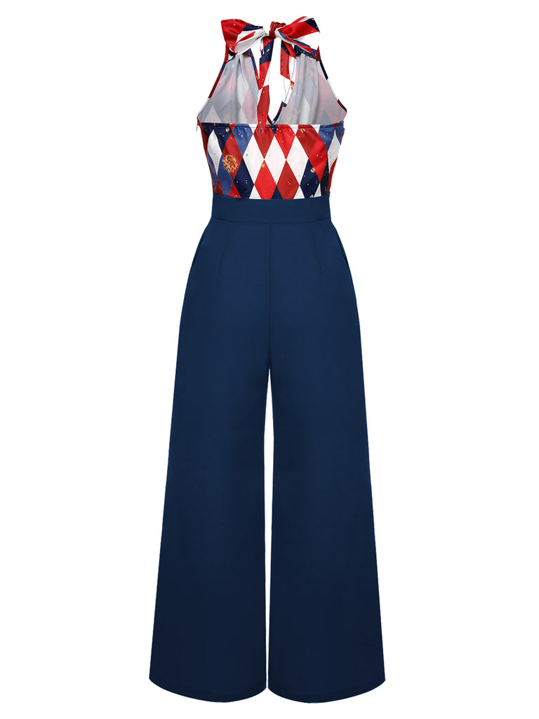 [Vorverkauf] Blau 1930er Weihnachten Plaid Spitze Jumpsuit