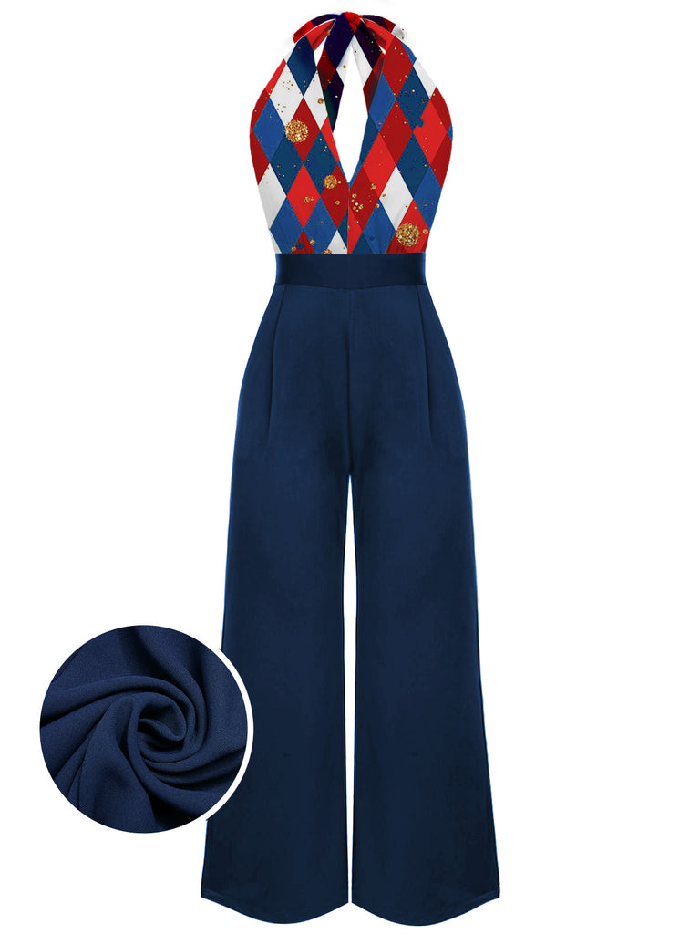 [Vorverkauf] Blau 1930er Weihnachten Plaid Spitze Jumpsuit