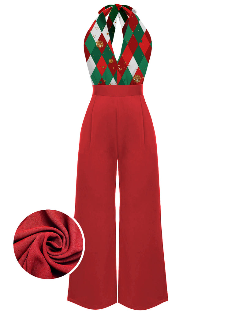 [Vorverkauf] Blau 1930er Weihnachten Plaid Spitze Jumpsuit