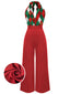 Rot 1930er Weihnachten Plaid Spitze Jumpsuit