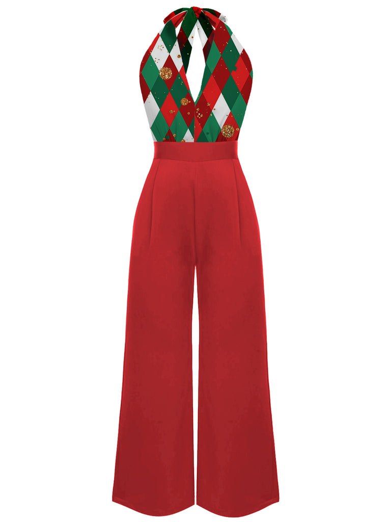 [Vorverkauf] Blau 1930er Weihnachten Plaid Spitze Jumpsuit