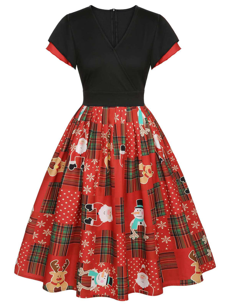 Rotes 1950er Weihnachts-Kariertes Weihnachtsmann-Kleid