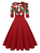Rotes 1950er Weihnachten Plaids Schleife Dekor Kleid
