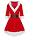 Grün Weihnachten Kapuze Santa Claus Roher Saum Gürtel Kleid