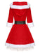 Grün Weihnachten Kapuze Santa Claus Roher Saum Gürtel Kleid