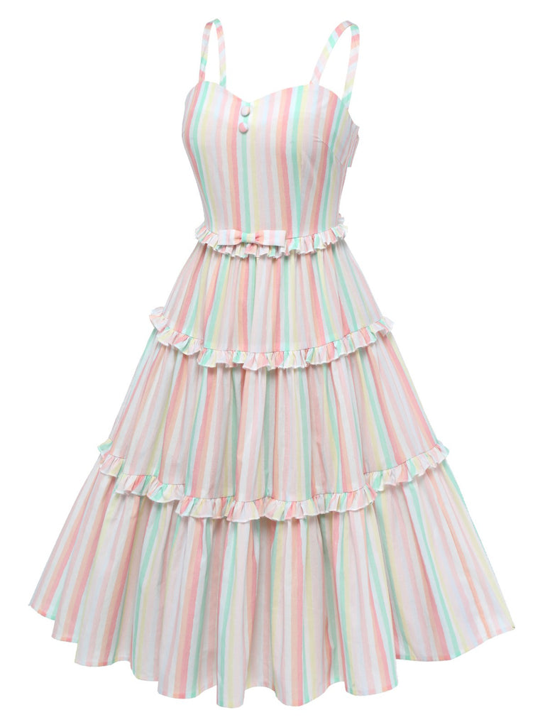 [Vorverkauf] Multicolor 1950er Spaghettiträger Gestreiftes Kleid