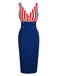 [Vorverkauf] 1960er V-Ausschnitt Rot Blau Kontrast Gestreiftes Kleid