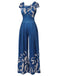 Blau 1930er Hoher Taille Pflanzenmuster Jumpsuit