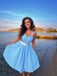 Hellblau 1950er Kariert Halter Swing Kleid
